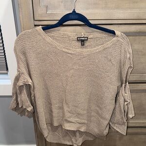 Express Taupe Knit Tie-Sleeve Top